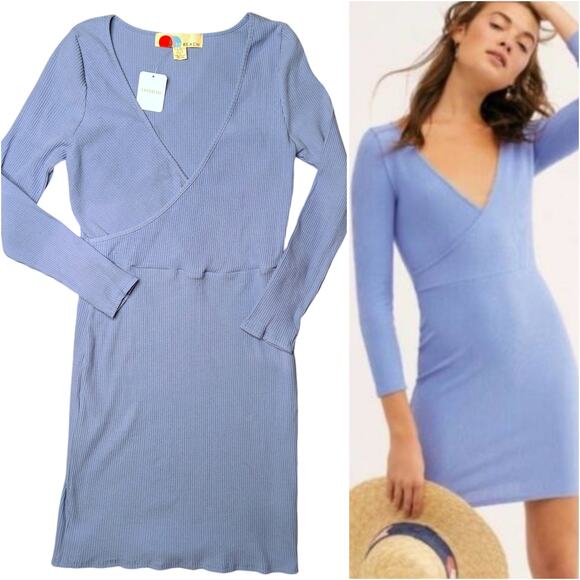 FP Beach NEW All About The Selfie Mini Dress Size L Ribbed long sleeve bodycon - Picture 1 of 9